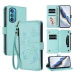 For Motorola Edge 30 Butterfly Love Flower Multi-card Zipper Wallet Leather Phone Case(Mint Green)