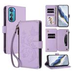 For Motorola Edge 30 Butterfly Love Flower Multi-card Zipper Wallet Leather Phone Case(Light Purple)