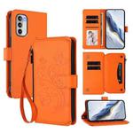 For Motorola Moto G 5G 2022 Butterfly Love Flower Multi-card Zipper Wallet Leather Phone Case(Orange)