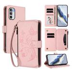 For Motorola Moto G 5G 2022 Butterfly Love Flower Multi-card Zipper Wallet Leather Phone Case(Pink)