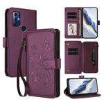 For Motorola Moto G Play 2022 Butterfly Love Flower Multi-card Zipper Wallet Leather Phone Case(Dark Purple)