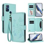 For Motorola Moto G Play 2022 Butterfly Love Flower Multi-card Zipper Wallet Leather Phone Case(Mint Green)