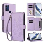 For Motorola Moto G Play 2022 Butterfly Love Flower Multi-card Zipper Wallet Leather Phone Case(Light Purple)