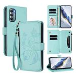 For Motorola Moto G Stylus 2022 5G Butterfly Love Flower Multi-card Zipper Wallet Leather Phone Case(Mint Green)