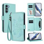 For Motorola Moto G200 5G Butterfly Love Flower Multi-card Zipper Wallet Leather Phone Case(Mint Green)