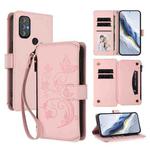 For Motorola Moto G Power 2022 Butterfly Love Flower Multi-card Zipper Wallet Leather Phone Case(Pink)
