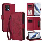 For Motorola Moto G72 Butterfly Love Flower Multi-card Zipper Wallet Leather Phone Case(Wine Red)