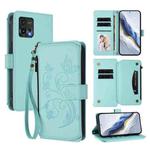For Motorola Moto G72 Butterfly Love Flower Multi-card Zipper Wallet Leather Phone Case(Mint Green)