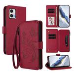 For Motorola Moto G73 5G Butterfly Love Flower Multi-card Zipper Wallet Leather Phone Case(Wine Red)