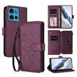 For Motorola Moto G75 5G Butterfly Love Flower Multi-card Zipper Wallet Leather Phone Case(Dark Purple)