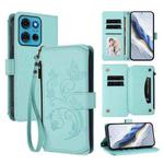 For Motorola Moto G75 5G Butterfly Love Flower Multi-card Zipper Wallet Leather Phone Case(Mint Green)