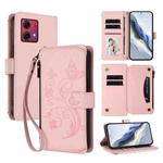 For Motorola Moto G84 5G Butterfly Love Flower Multi-card Zipper Wallet Leather Phone Case(Pink)