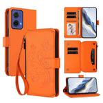 For Motorola Moto G85 5G Butterfly Love Flower Multi-card Zipper Wallet Leather Phone Case(Orange)