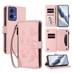 For Motorola Moto G85 5G Butterfly Love Flower Multi-card Zipper Wallet Leather Phone Case(Pink)