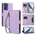 For Motorola Moto G85 5G Butterfly Love Flower Multi-card Zipper Wallet Leather Phone Case(Light Purple)