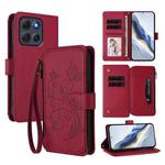 For Motorola Moto G86 Power Butterfly Love Flower Multi-card Zipper Wallet Leather Phone Case(Wine Red)