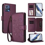 For Motorola Moto S30 Pro Butterfly Love Flower Multi-card Zipper Wallet Leather Phone Case(Dark Purple)