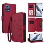 For Motorola Moto S30 Pro Butterfly Love Flower Multi-card Zipper Wallet Leather Phone Case(Wine Red)