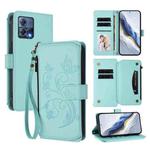 For Motorola Moto S30 Pro Butterfly Love Flower Multi-card Zipper Wallet Leather Phone Case(Mint Green)