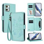 For Motorola Moto G54 5G / G64 India Butterfly Love Flower Multi-card Zipper Wallet Leather Phone Case(Mint Green)