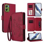 For Motorola Moto G06 4G Butterfly Love Flower Multi-card Zipper Wallet Leather Phone Case(Wine Red)