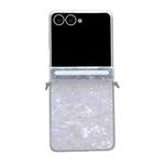 For Samsung Galaxy Flip7 5G Side Buckle Axis Pearlescent Shell Texture Phone Case(White)