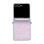 For Samsung Galaxy Flip7 5G Side Buckle Axis Pearlescent Shell Texture Phone Case(Pink)