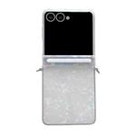 For Samsung Galaxy Flip7 5G Side Buckle Axis Pearlescent Shell Texture Phone Case(Beige)