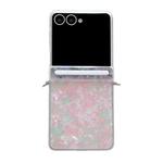 For Samsung Galaxy Flip7 5G Side Buckle Axis Pearlescent Shell Texture Phone Case(Pink Green)