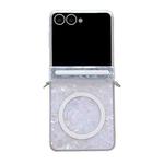 For Samsung Galaxy Flip7 5G Side Buckle Axis Pearlescent Shell Texture MagSafe Phone Case(White)