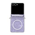 For Samsung Galaxy Flip7 5G Side Buckle Axis Pearlescent Shell Texture MagSafe Phone Case(Purple)
