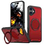 For iPhone 16 Metal 360 Degree Rotation Holder MagSafe Phone Case(Red)