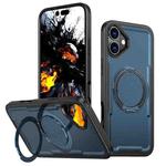 For iPhone 16 Metal 360 Degree Rotation Holder MagSafe Phone Case(Navy Blue)