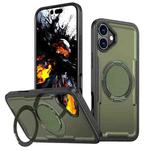 For iPhone 16 Metal 360 Degree Rotation Holder MagSafe Phone Case(Olive Green)