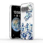 For Google Pixel 9 Pro XL Electroplated Symphony Phone Case(White Blue Flower)