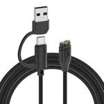 For Garmin 2 in 1 Type-C and USB-A Braid Watch Charging Cable, Length: 1m, Type:Straight Head(Black)