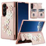 For Samsung Galaxy Z Fold7 5G Crossbody Flower Pattern Leather Phone Case(Rose Gold)