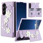 For Samsung Galaxy Z Fold7 5G Crossbody Flower Pattern Leather Phone Case(Purple)