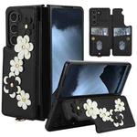 For Samsung Galaxy Z Fold5 Crossbody Flower Pattern Leather Phone Case(Black)