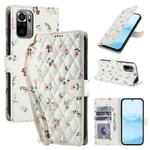 For Redmi Note 10 4G Global Flower Pattern Buckle Leather Phone Case with Lanyard(Pink Flowers)