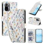 For Redmi Note 10 4G Global Flower Pattern Buckle Leather Phone Case with Lanyard(Blue Flowers)