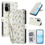 For Redmi Note 10 4G Global Flower Pattern Buckle Leather Phone Case with Lanyard(Yellow Flowers)