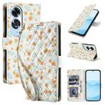 For OPPO A60 4G Flower Pattern Buckle Leather Phone Case with Lanyard(Orange Flowers)