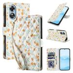 For OPPO A17 / A17k Flower Pattern Buckle Leather Phone Case with Lanyard(Orange Flowers)