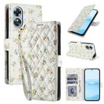 For OPPO A17 / A17k Flower Pattern Buckle Leather Phone Case with Lanyard(Yellow Flowers)