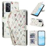 For OPPO A36 Flower Pattern Buckle Leather Phone Case with Lanyard(Pink Flowers)