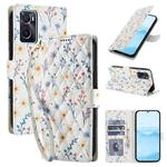 For OPPO A36 Flower Pattern Buckle Leather Phone Case with Lanyard(Blue Flowers)