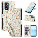 For OPPO A36 Flower Pattern Buckle Leather Phone Case with Lanyard(Orange Flowers)