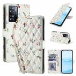 For OPPO A57 4G Global Flower Pattern Buckle Leather Phone Case with Lanyard(Pink Flowers)