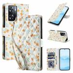 For OPPO A57 4G Global Flower Pattern Buckle Leather Phone Case with Lanyard(Orange Flowers)